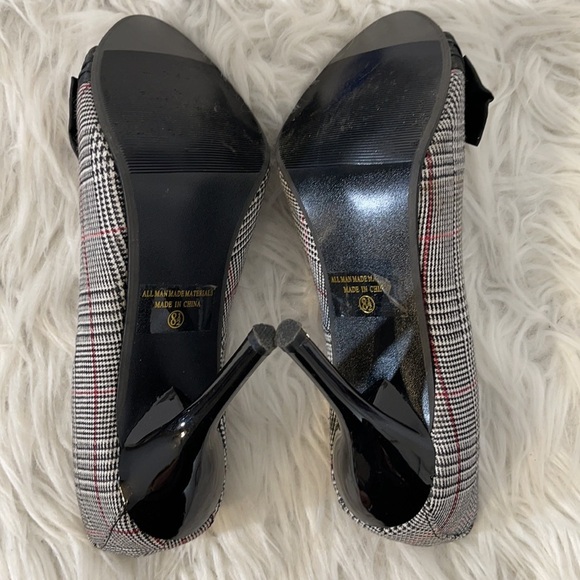 DELICIOUS PLAID PEEP TOE & BOW DECOR HEELS SIZE 8.5 - Picture 8 of 9